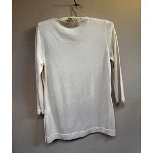 Sigrid Olsen Womens Small V-Neck 3/4 Sleeve Floral Beaded Top Ivory Silk Rayon
